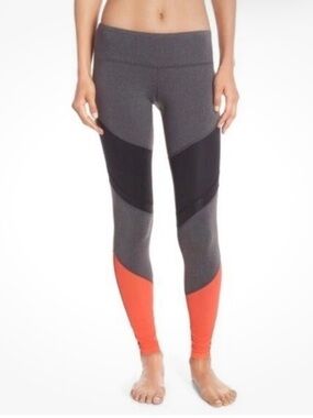 Alo Yoga Sheila Colorblock Mesh Low-Rise Leggings Charcoal Black Neon Coral M